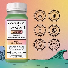 Magic Mind Focus Energy Drink Shots - No Jitters, Stress Relieving, Ashwagandha, Functional Mushrooms, Matcha Green Tea, Vitamin B12, Vitamin C - 2 FL Oz (30 Pack)