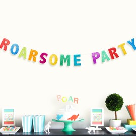 Glitter Colorful Dinosaur Theme Roarsome Party Banner for Dinosaur Party Decoration Multicolour Dino Birthday Letter Banner Backdrop for Kids Birthday Party Supplies