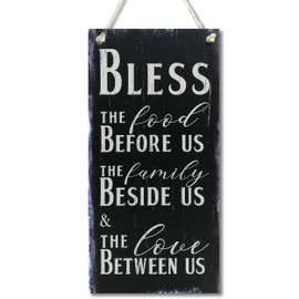 CARISPIBET Bless The Food The Family The Love | Home Decoration Sign Gratitude and Inspirational Prayer Kitchen House Decor 12x6