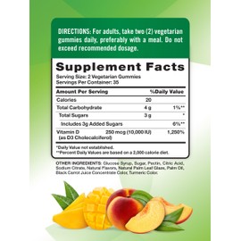Nature's Truth Vitamin D3 Gummies | 10000 IU | 70 Count | Peach Mango Flavor | Vegetarian, Non-GMO & Gluten Free Supplement