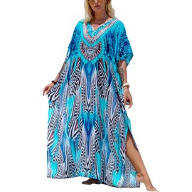 L-Peach Women Long Kaftan Nightgown Roomy Homewear Oversized Maxi Kimono Cover Ups Robes