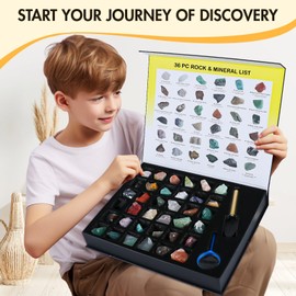 BTYCityMao Rock Collection for Kids - 36pc Cool Rocks and Gems Stones Crystals Kit - Rocks and Minerals Science Kit with Leaning Guide - Earth Science Activity Kit - Rock Collection Box for Kids