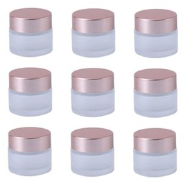 Healthcom 10 tarros vacíos de 10 gramos/10 ml de vidrio esmerilado transparente con tapas de oro rosa, recipiente cosmético de vidrio recargable para crema de ojos para loción facial, sombra de ojos, bálsamos labiales