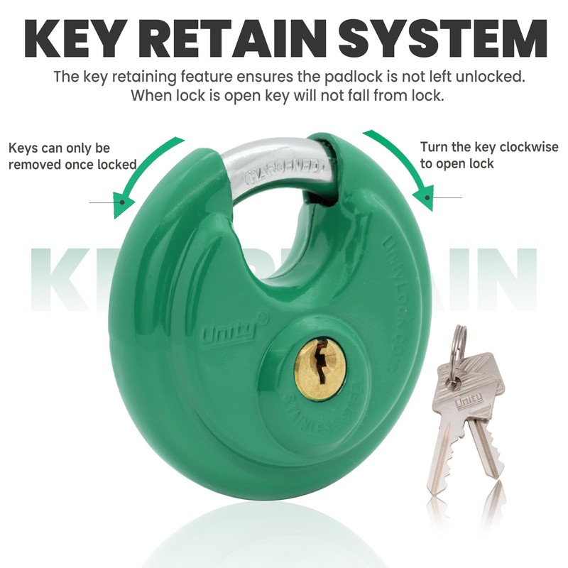 Unity Same Keyed Green Disc Padlock 2-3/4" (70mm) Premium self