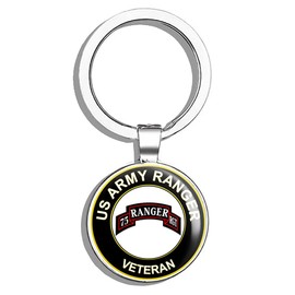 HJ Media U.S. Army Veteran Airborne Rangers Metal Round Metal Key Chain Keychain Ring