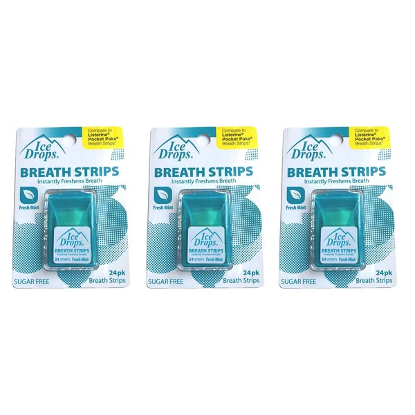 3 Pack - Ice Drops Breath Strips with Blast of Icy Mint (Sugar Free)