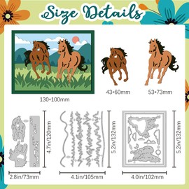 DELORIGIN Layered Grassland and Horse Die Cuts Card Making Carbon Steel Cutting Dies Cuts Stencils Scrapbooking Embossing Template for Greeting Cards Invitation Photo Album Decorations