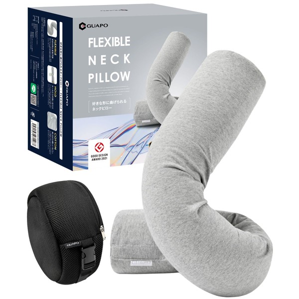 GUAPO Neck Pillow, MONOQLO Magazine Best BUY2020 Award-Winner, For Home & Car Use, Can Be Bent to Any Shape, Seen in Many TV Shows & Magazines, Memory Foam, 100% Cotton Cover, Portable Pillow, Neck Pillow, Travel Pillow, Nap Pillow, Remote Work, Napping