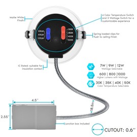 LUXRITE Commercial 4 Inch LED Recessed Lights, 7/9/12W Selectable, 4 CCT Tunable 3000K-5000K, CRI 90, Dimmable Canless LED Downlight, 600/800/1000 Lumens, 120-277V, Wet Rated, Energy Star, ETL 4-Pack