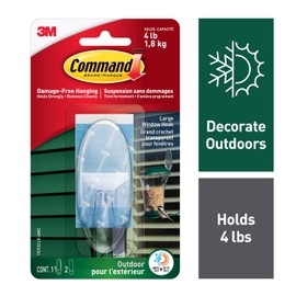 Large Clear Window Hook, with Outdoor Strips ,1 Count