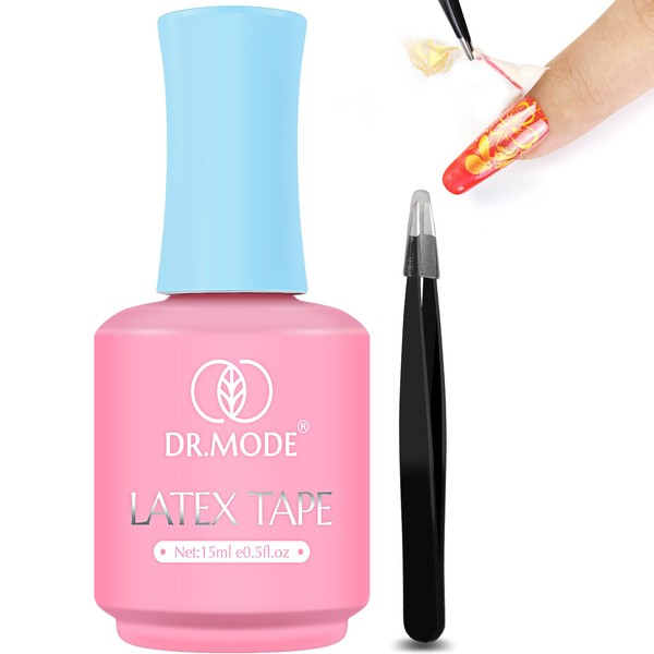 DRMODE Liquid Latex for Nails, Fast Drying Liquid Latex Nail Polish Barrier Peel off Latex Tape, Nail Polish Skin Protector Cuticle Guard for Fingers Nail Painting with Tweezers for Various Nail Art