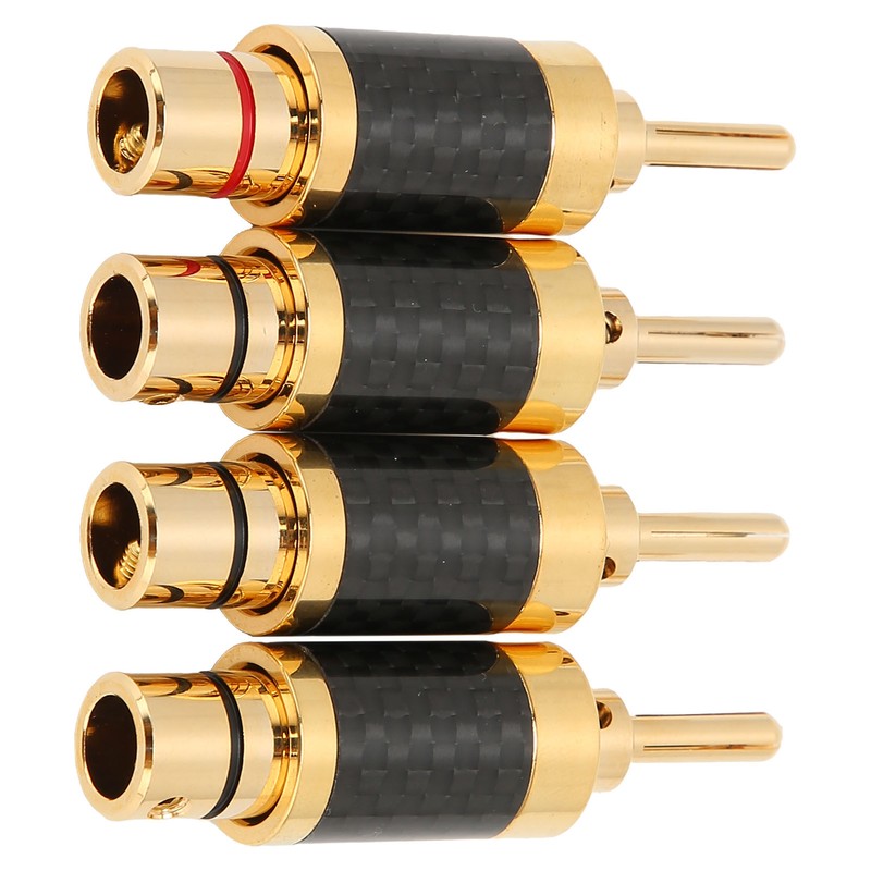4Pcs Banana Plug Brass Gold Plated Black Carbon Fiber Shell