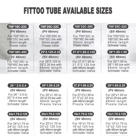 FITTOO Bike Inner Tubes Replacement Bicycle Inner Tube with Presta Valve or Schrader Valve - Made from PAHs 15 Free Premium Quality Butyl Rubber,21 Sizes Options (ONE Piece Packed, 700C * 25-32 S/V)