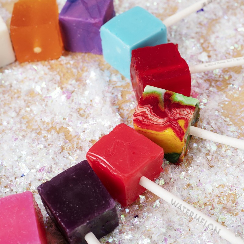 Hard Candy Cube Lollipop Suckers: Individually Wrapped Flavored Sucker Pack