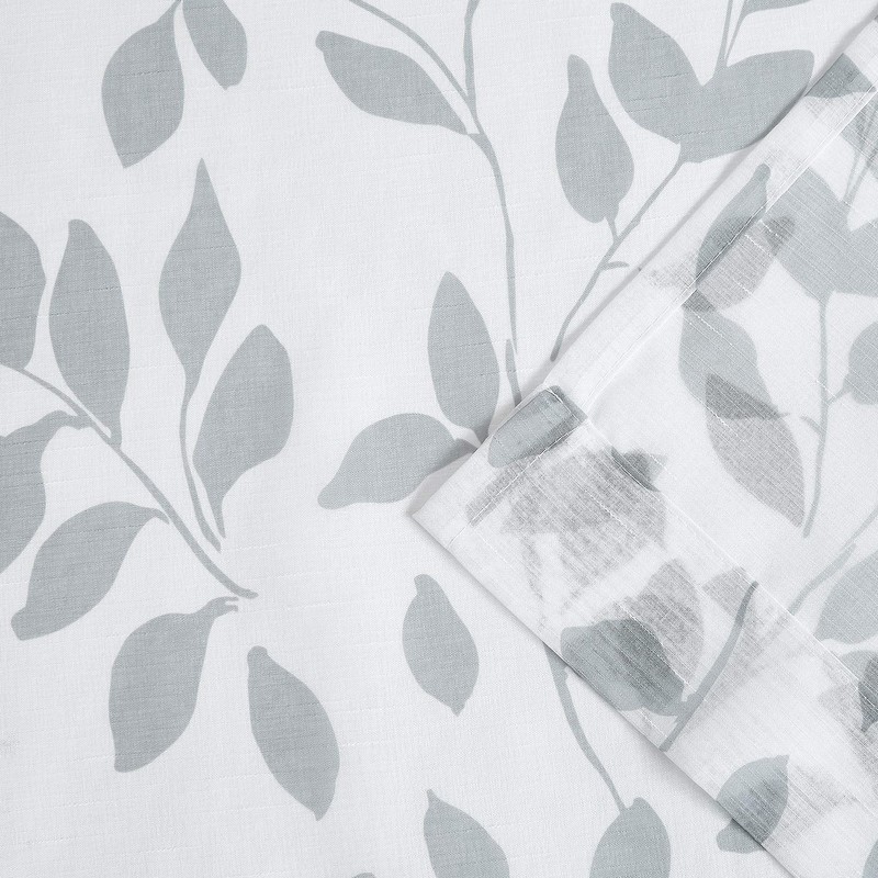 White Grey Leaf Sheer Curtains for Kids Bedroom 50 x