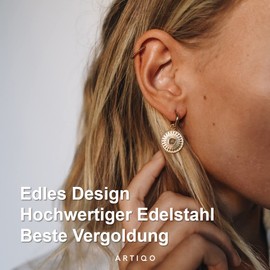 ARTIQO Creole earrings made of stainless steel (gold, silver) - hoop earrings gold with pendant (1.5 cm diameter) earrings gold hoop earrings with mandala coin - waterproof and skin-friendly - model