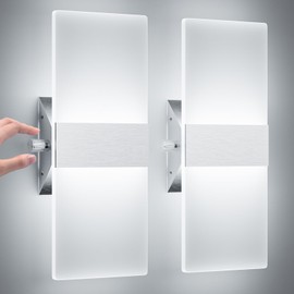 ChangM Modern Wall Sconces Set of Two, 12W Acrylic Led Wall Light, Equipped with a Rotary Switch to Adjust Brightness 10%-100%, Indoor Wall Mounted Lights Hardwired 6000K Cool White
