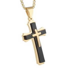 Cavalcade Cross Pendant for Car Rear View Mirror Decor Faith Amulet Religious Ornament Charm Men Necklace Christian Gift (Black)