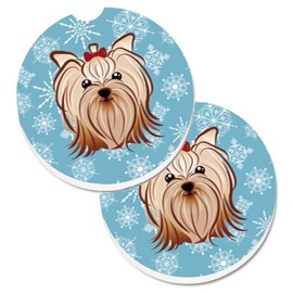 Caroline's Treasures Snowflake Yorkie Yorkishire Terrier Set of 2 Cup Holder Car Coasters BB1638CARC, 2.56, Multicolor