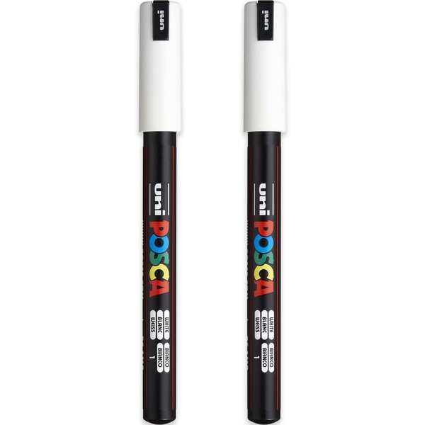Posca PC-1MR Paint Marker Art Pens - 0.7mm Nib - White Ink - Pack of 2