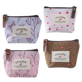 4 bolsas pequeñas de tela con cremallera de 3.94 x 3.54 pulgadas, bolsa de maquillaje floral de lino, lindas bolsas de tela para cosméticos con cremal