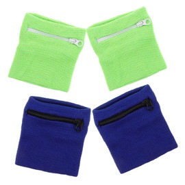 SUPVOX 4pcs Zipper Sports Wristband Zipper Pocket Breathable Fitness Sweatbands for Running Cycling Gym Absorbent Arm Accessories