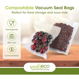trustedplcsupplier 50 Pack Biodegradable Compostable Vacuum Seal Bags 8”x12” for Food Storage
