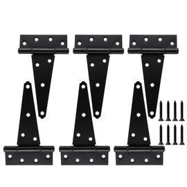 HOME MASTER HARDWARE 6 Inch T-Strap Shed Door Hinges, Heavy Duty Tee Hinge,Gate Strap Hinges for Wooden Fences,Yard Door,Barn Door Gates,Rustproof Wrought Iron Black with Screws 6 Pack