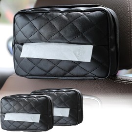 DKJBF Soporte para Pañuelos de Coche Paquete de 2, Caja de pañuelos para Visera de Coche con Banda elástica ajustable, Funda organizadora de Piel sintética,ideal para organización y uso diario
