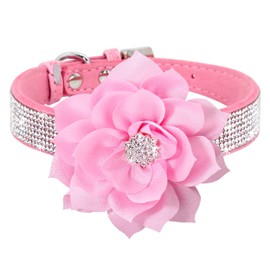 Pet Artist Cute Girl Rhinestone Suede Dog Collar for Small Dogs Cats,Soft Flower Dog Collar,Bling Dog Collars for Small Puppy Dogs Pink Collar, M:Neck 12-14.5"(31-37cm)