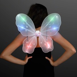 White Light Up Butterfly Fairy Wings with Multicolor Flashing Blinking LEDs