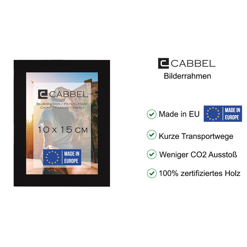 CABBEL Picture Frame 10 x 15 cm, Black, Sturdy MDF