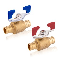 GUOFIS PEX Crimp Ball Valve with Butterfly,3/4-Inch PEX Full Port Shut-off Valve for Hot (Red) Cold (Blue) Water(1PCS Blue&1PCS Red)