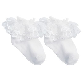Snegyu Girls White Frilly Ankle Socks for Kids Girls Toddler Girl Leaf Shape Big Lace Ruffle Party Dress Dance Socks for 5-6 Years