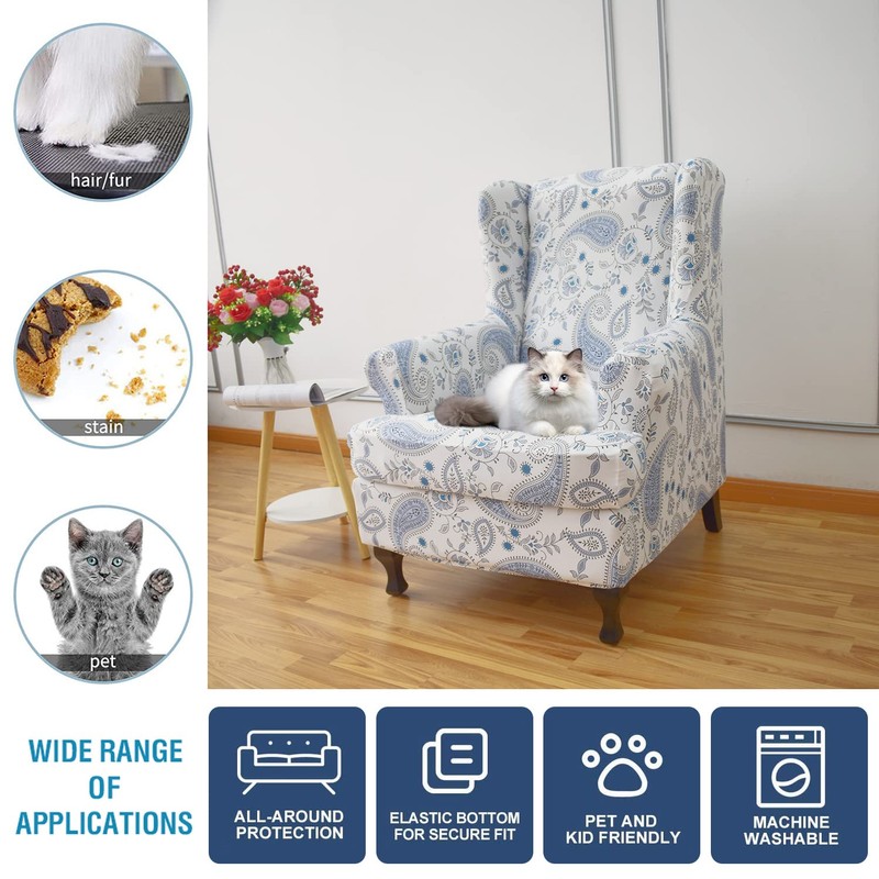 Wing Chair Slipcovers 2 Pieces Stretch Spandex Wingback Chair Covers