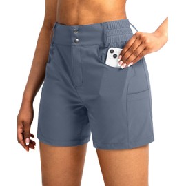 Viodia Pantalones Cortos De Golf para Senderismo De 5 "con Bolsillos, Pantalones Cortos Tipo Cargo Elásticos De Cintura Alta para Caminar Informal En Verano, Gris Y Azul