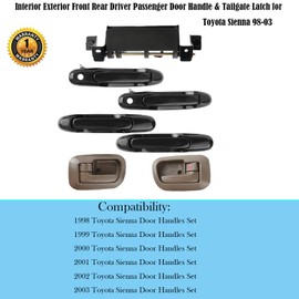 HHCSOP 7PCS Exterior Interior Door Handle Set Front Rear Left Driver Right Passenger Side + Tailgate Handle Fit for Toyota Sienna 1998 1999 2000 2001 2002 2003