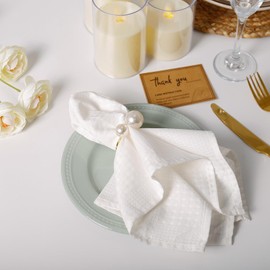 White Waffle Weave Cotton Napkins Set of 6-100% Pure Soft 17x17 Inch Cloth Dinner Napkins for Everyday Dining, Weddings, and Special Occasions
