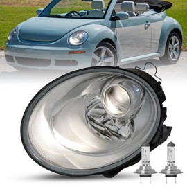 JSBOYAT Headlight Assembly Fit for 2006 2007 2008 2009 2010 Volkswagen Beetle Left Driver Side Headlamp Headlamps With H7 Halogen Headlights Bulbs, OEM Chrome Lamps Housing