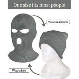 CRAZY LIZARD 3 Hole Balaclavas Grey Knitted Full Face Cover Ski Mask, Winter Masks Knitted Mens Balaclava Warm Beanie for Karting, Hiking and Outdoor Sports (Grey)