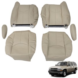 munirater 6Pcs Tan Front Leather Seat Cover Bottom and Lean Back Without headrest Hole Replacement for 2003-2006 Suburban Tahoe Yukon