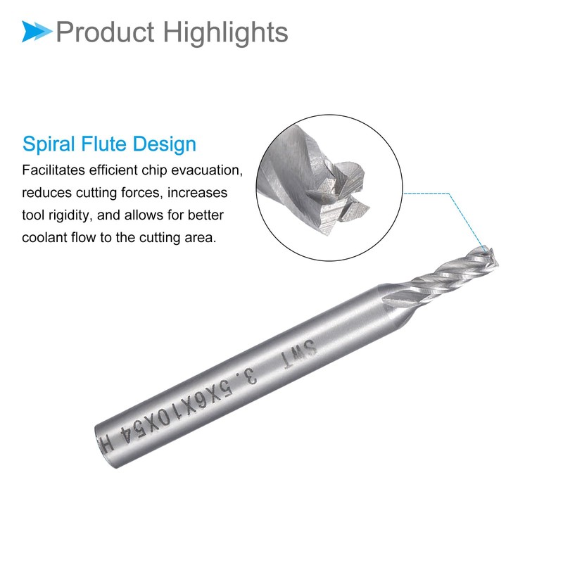 CoCud 4-Flute Spiral End Mill Bits, 3.5mm Diameter 10mm Length,