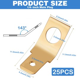25Pcs Solderless Wire Connectors Non-Insulated Male to Male Electrical Adapter Spade Connectors 1/4" Male Tab Crimp Brass Copper Spade Terminals, Quick Disconnect Wire Connectors for Industrial Car