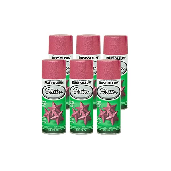 Rust-Oleum 276287-6PK Specialty Glitter Spray Paint, 10.25 Oz, Bright Pink,