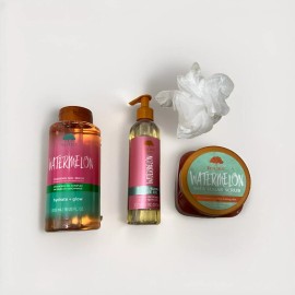 Tree Hut Gift Set! Watermelon Body Scrub, Foaming Gel Wash, Shave Oil &Loofah