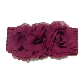 QIANXISUN Women's Elastic Wide Waist Belt Three-Flower Stretch Corset Sweet Casual Elegant for Dress Plus Size (Wine Red)