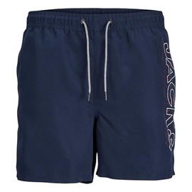 JACK & JONES Mens Jpstfiji Jjswim Double Logo Ly Sn Shorts, Dark Blue, XS UK