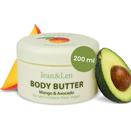 Jean & Len Exotic Body Butter Mango & Avocado, Intensively Nourishes Dry to Very Dry Skin, pH Skin Ideal, with Exotic Mango Fragrance, Body Butter, Parabens & Silicones, 200 ml