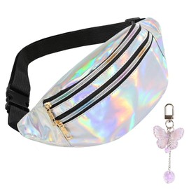 Bum Bag Girls Women Boys with Butterfly Decoration, Bum Bag Colourful Belt Bag Women's Bum Bag Women's Stylish Bum Bag Children Girls Children Boys Bum Bag Festival Hipbag, silver, Stylish