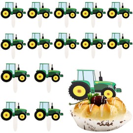 56Pcs Farm Green Tractor Cupcake Toppers Farm Tractor Truck Car Cupcake Picks for Baby Shower Birthday Party Construction Party Supplies Cupcake Toppers